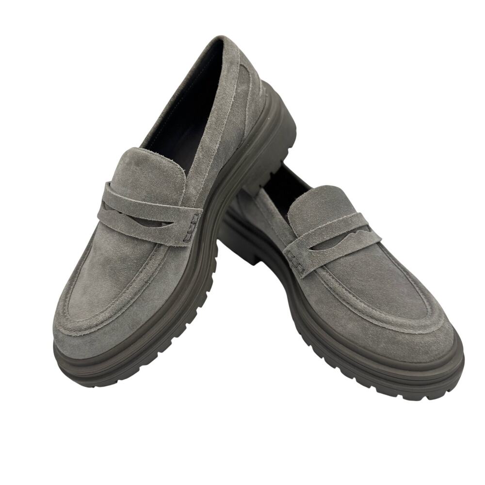 Reiss Adele Grey Suede Chunky Cleated Penny Loafer Lug Sole Women US 8.5 39